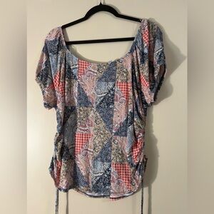 Cato Short Sleeve Blouse Multi Color off Shoulder Puff Sleeve, Size XL Women